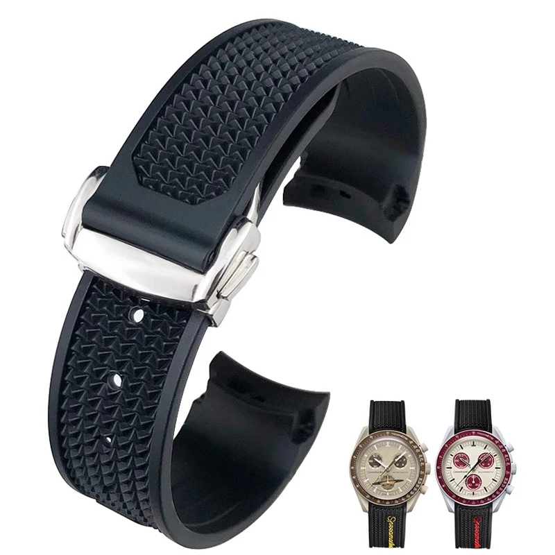 

22mm High Quality Rubber Silicone Watchband for Omega Speedmaster Seamaster 300 Watch Strap Stainless Steel Deployment Buckle