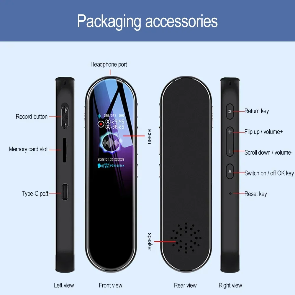 Rausch unterdrückung Multifunktions-Digital-Voice-Recorder Stereo-Sound Dynamische Ein-Tasten-Aufzeichnung 8-64g Diktiergerät Stift Musik MP3-Player