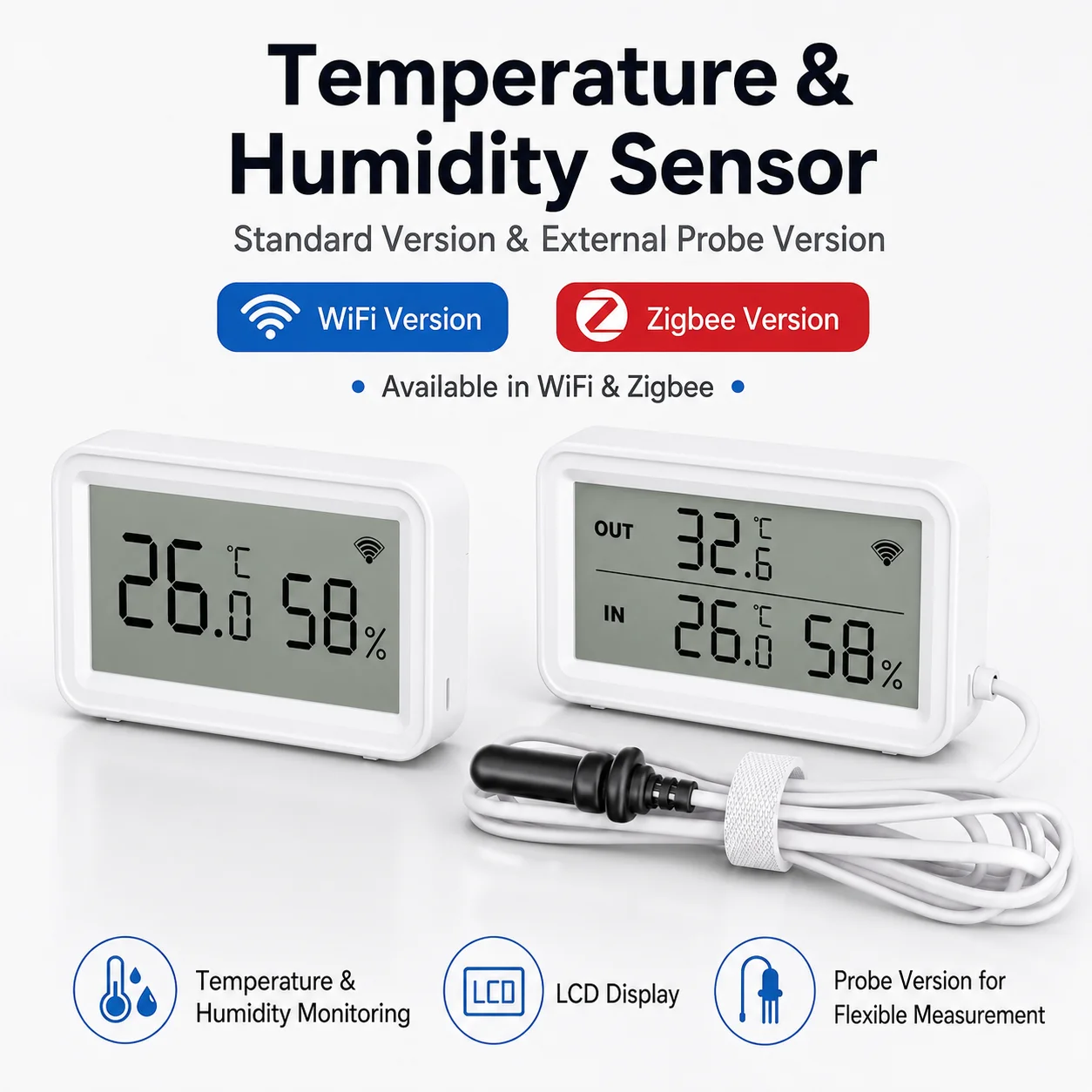 Tuya Zigbee/WIFI Hygrometer Thermometer Temperature Humidity Sensor Detector Smart Life Remote Control Support Alexa Google Home