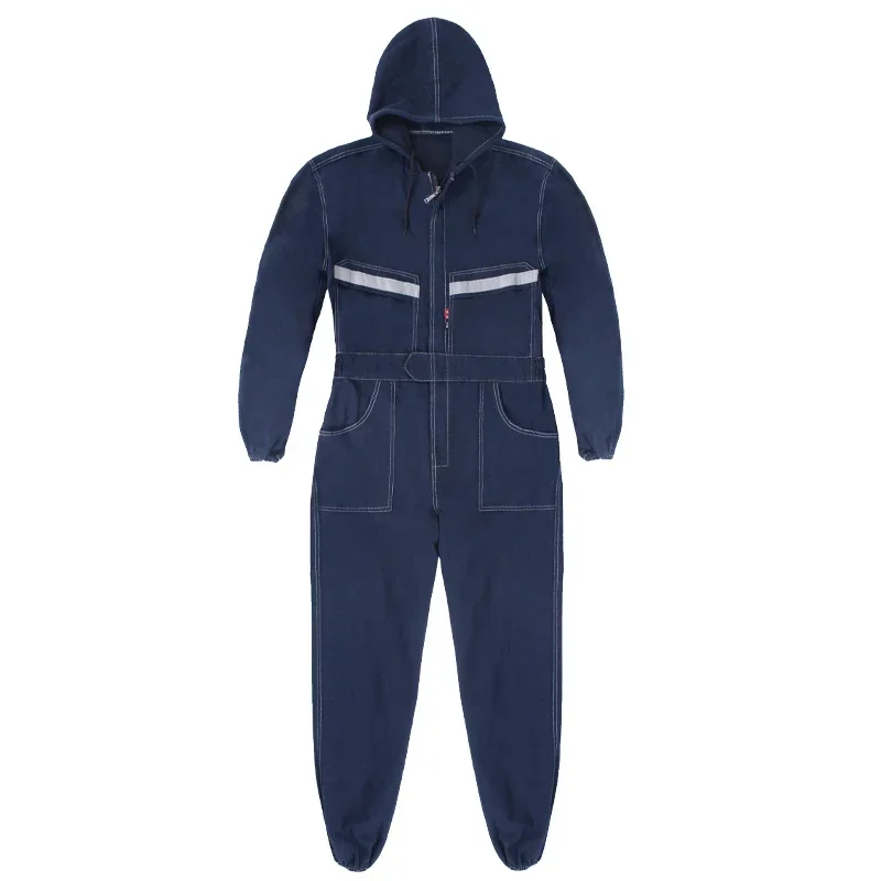 Jumpsuit for Men Women Denim Cotton Overalls Hooded Welding Suit Coverall Electrician Auto Repair Spray Paint Mechanic Uniform