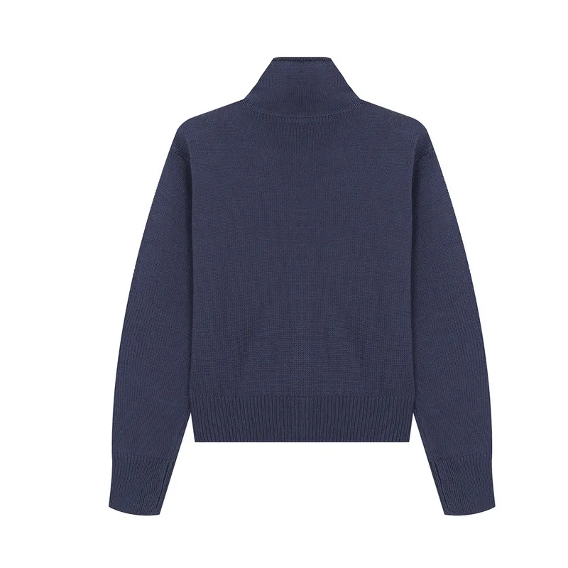 MAQVOB EU US Size Autumn Winter Front Button Sweater Retro Campus Color-Blocked Slim-Fit Stand-Up Collar Sweater Cardigan