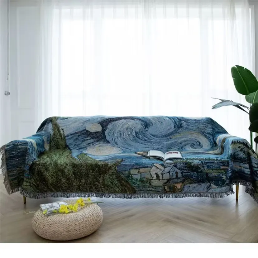 

Retro Van Gogh Sofa Towel Blanket Full Cover Single Caterpillar Cushion Universal Cover Sofa Covers for Living Room