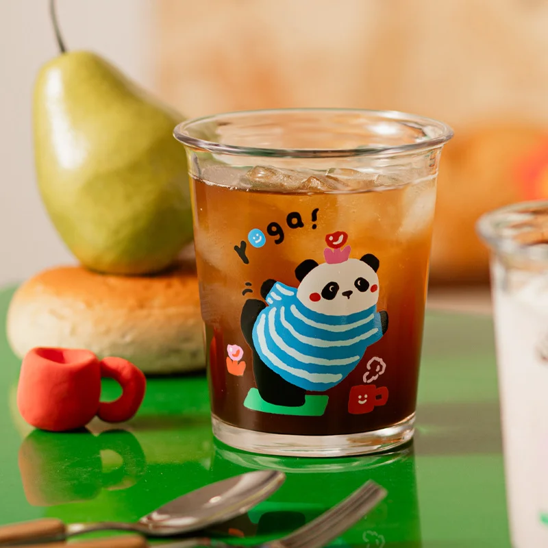 

Cute Water Cup Children's Cartoon Panda Glass Thickened Coffee Cold Drink Juice Home Party INS Style