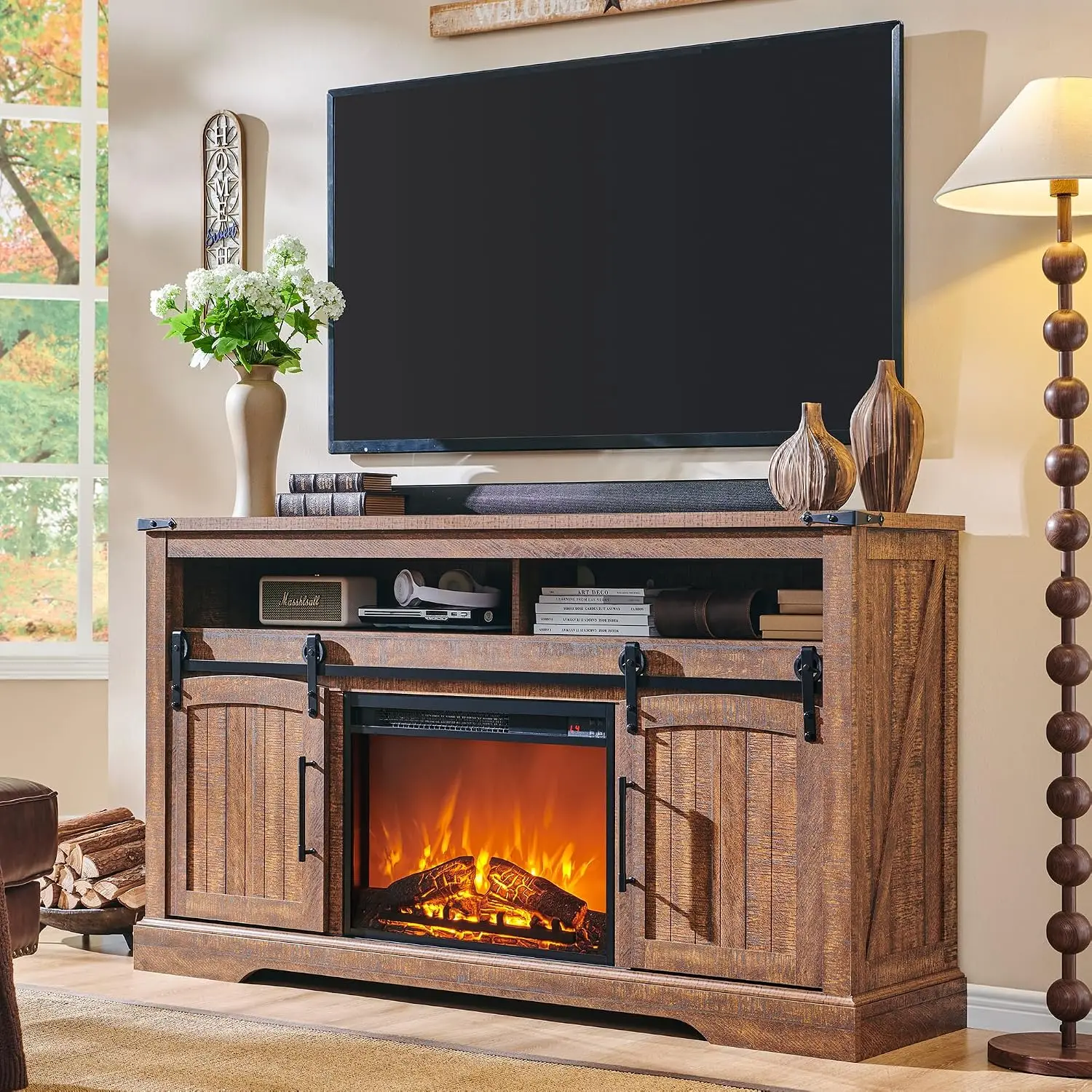 Farmhouse Fireplace TV Stand 70 Inch 34