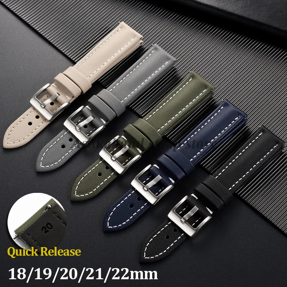 Correa de tela de vela Premium de 18mm, 19mm, 20mm, 21mm, 22mm, para Omega, Rolex, Blancpain, correa de reloj de nailon duradero de liberación rápida