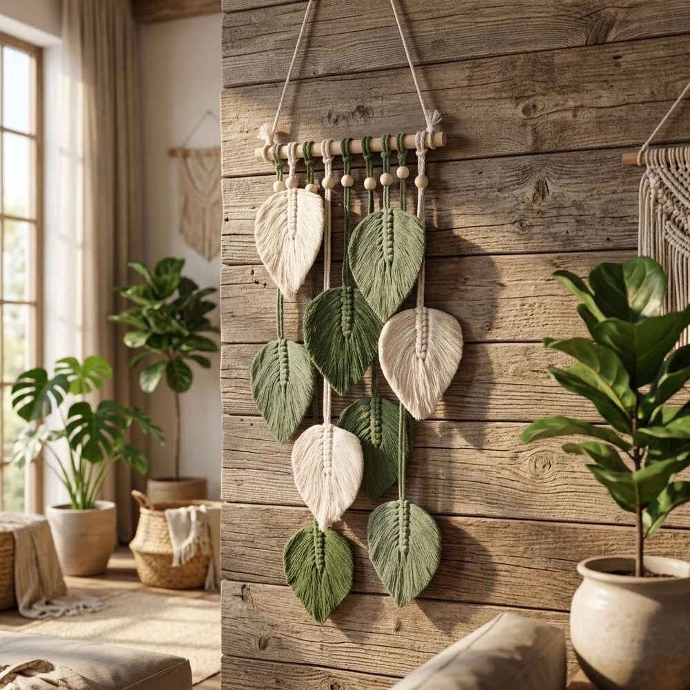 Boho‑Style Leaf Pattern Wall Tapestry, Soft Fabric Home Wall Decor, Relaxing Backdrop Ornament For Indoor Living Space