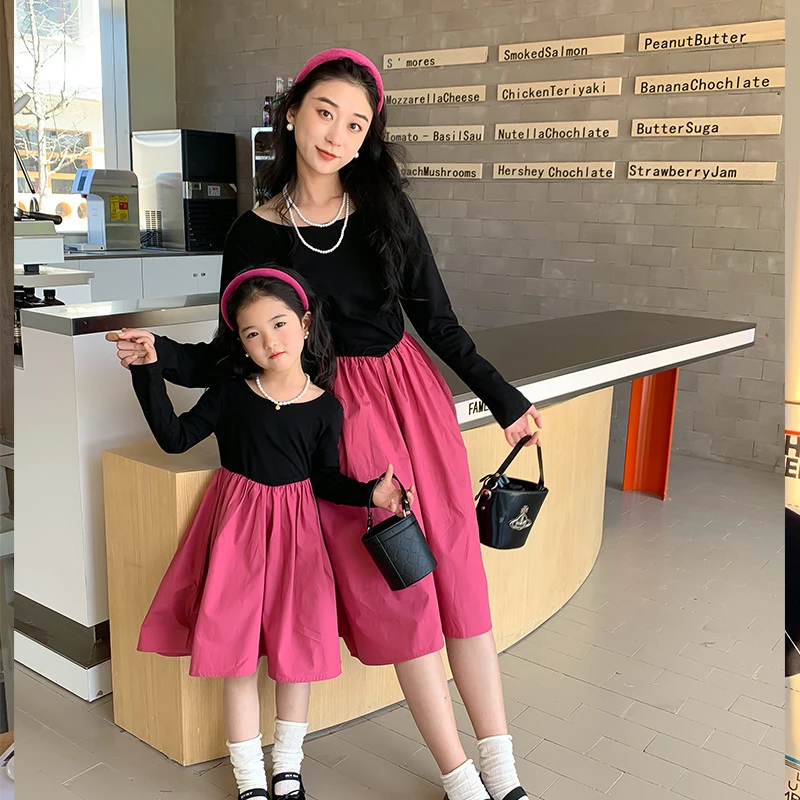 

Pretty Mother Baby Girl Matching Long Sleeve Dresses Mom and Elegant Daughter Equal Delicate Pair Look Dress Women Fall Clothing