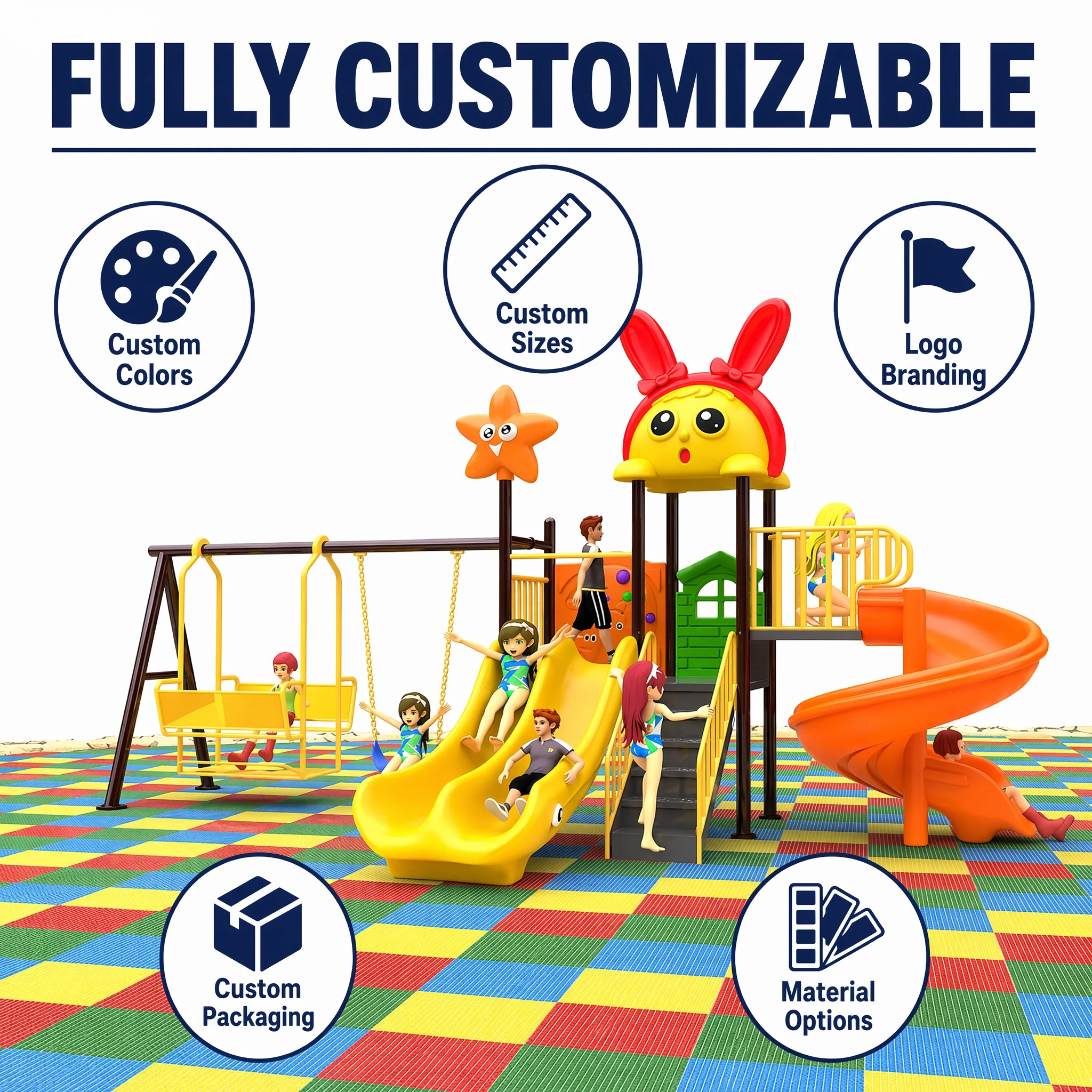 High Quality Commercial Outdoor Playground Swing Set Slide Equipment Kids Galvanized Steel LLDPE HDPE School Park Community OEM