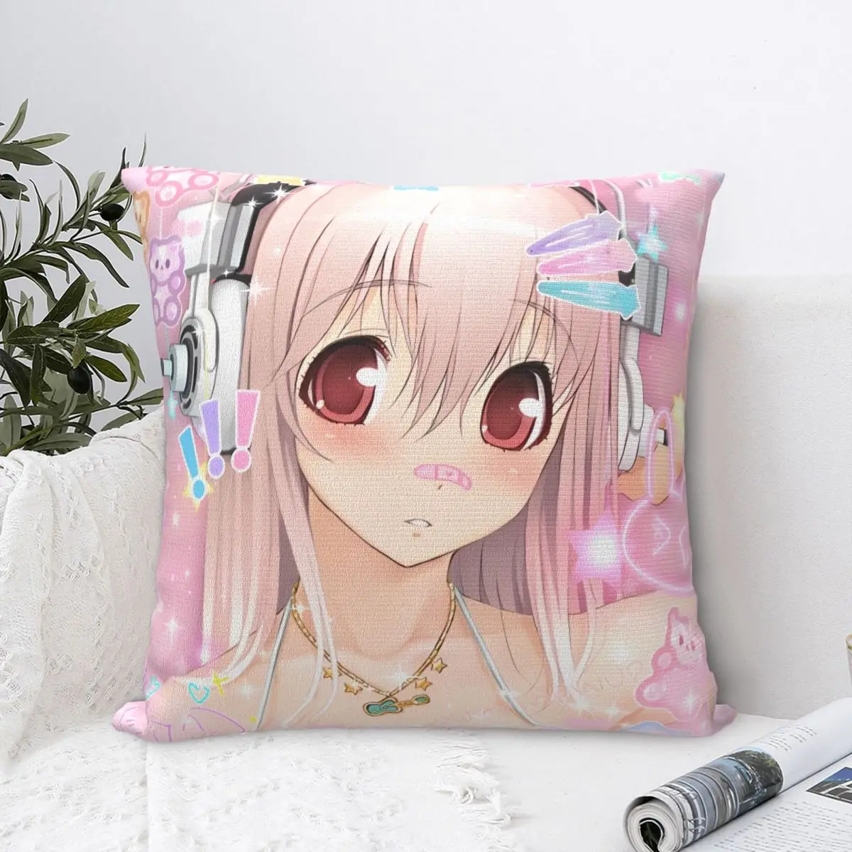 Funda de almohada de Anime japonés Super Sonico, funda de almohada suave, funda de cojín con patrón divertido, fundas de almohada para sofá, decoración del hogar y el coche