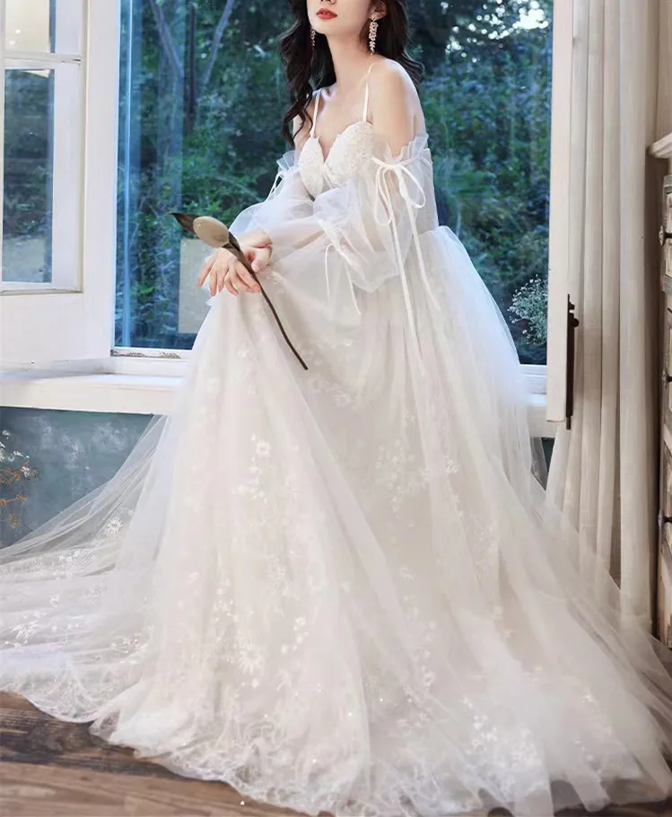 

Off The Shoulder Evening Dresses Elegant Spaghetti Strap A-Line V-Neck Embroidery Lace Up Floor-Length Prom Gowns Robe De Soiree