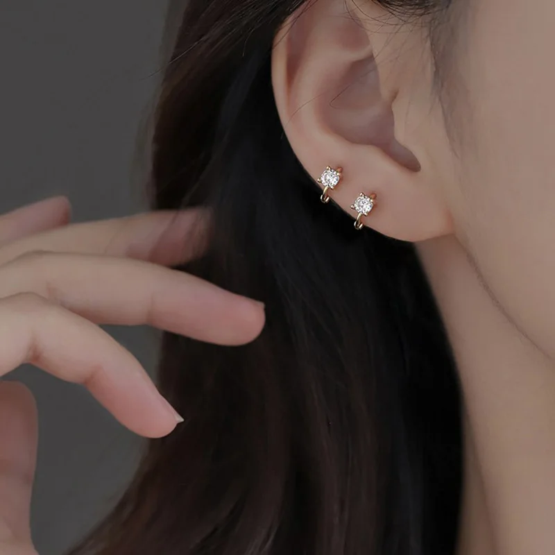 925 Stamp Silver Needle Sparkling Zircon Round Mini Hoop Earrings For Women Classic Fine Jewelry Ear Bone Accessories