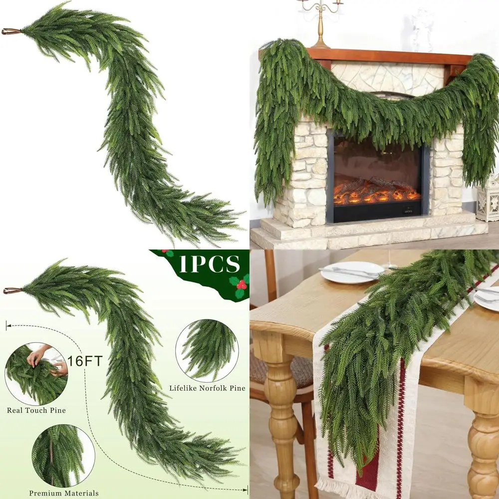 

16ft Artificial Green Pine Garland for Fireplace, Table, Window, Stairs, Mantel - Holiday Indoor/Outdoor Christmas Decor