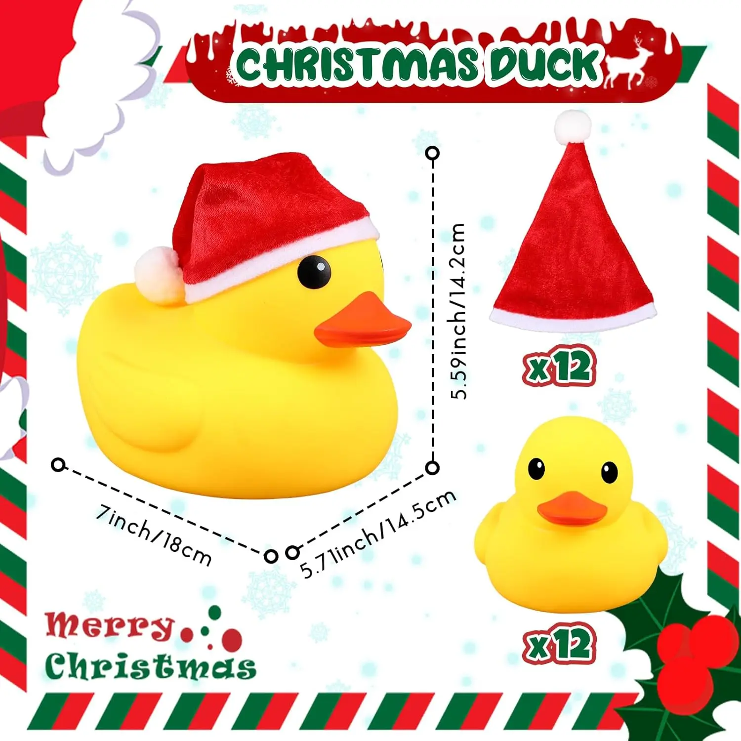 

Jumbo Santa Hat Rubber Duck 7Inch Large Yellow Duck Bath Toy Giant Rubber Duck Big Float Squeaky Duck Toy for Shower Birthday