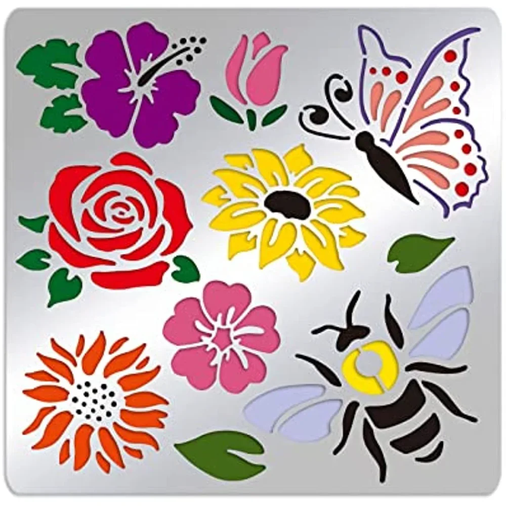 Flower Tulip Matte Metal Stencils, Butterfly Bee Stencil Template for Painting Wood  Leather Burning Engraving Scrapbooking