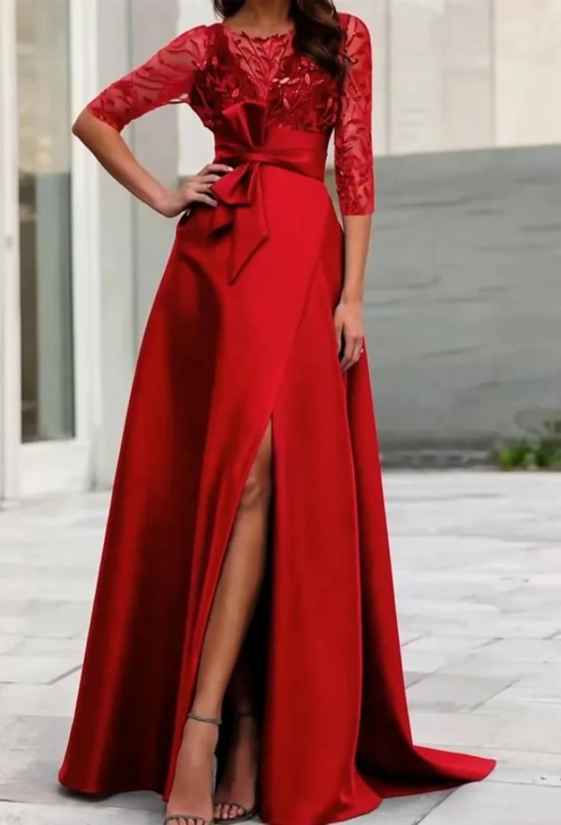 Robes mère de la mariée à manches mi-longues pour femmes, robe en Tulle à paillettes et feuilles pour l'hiver, robe de bal de mariage fendue