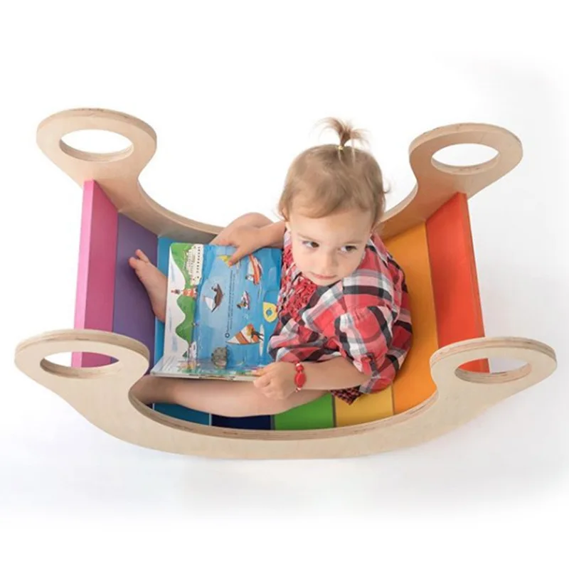 

Custom Wooden Children's Multifunctional rainbow Rocking Chair Climbing Interactive Physical Training Kindergarten Early Educati