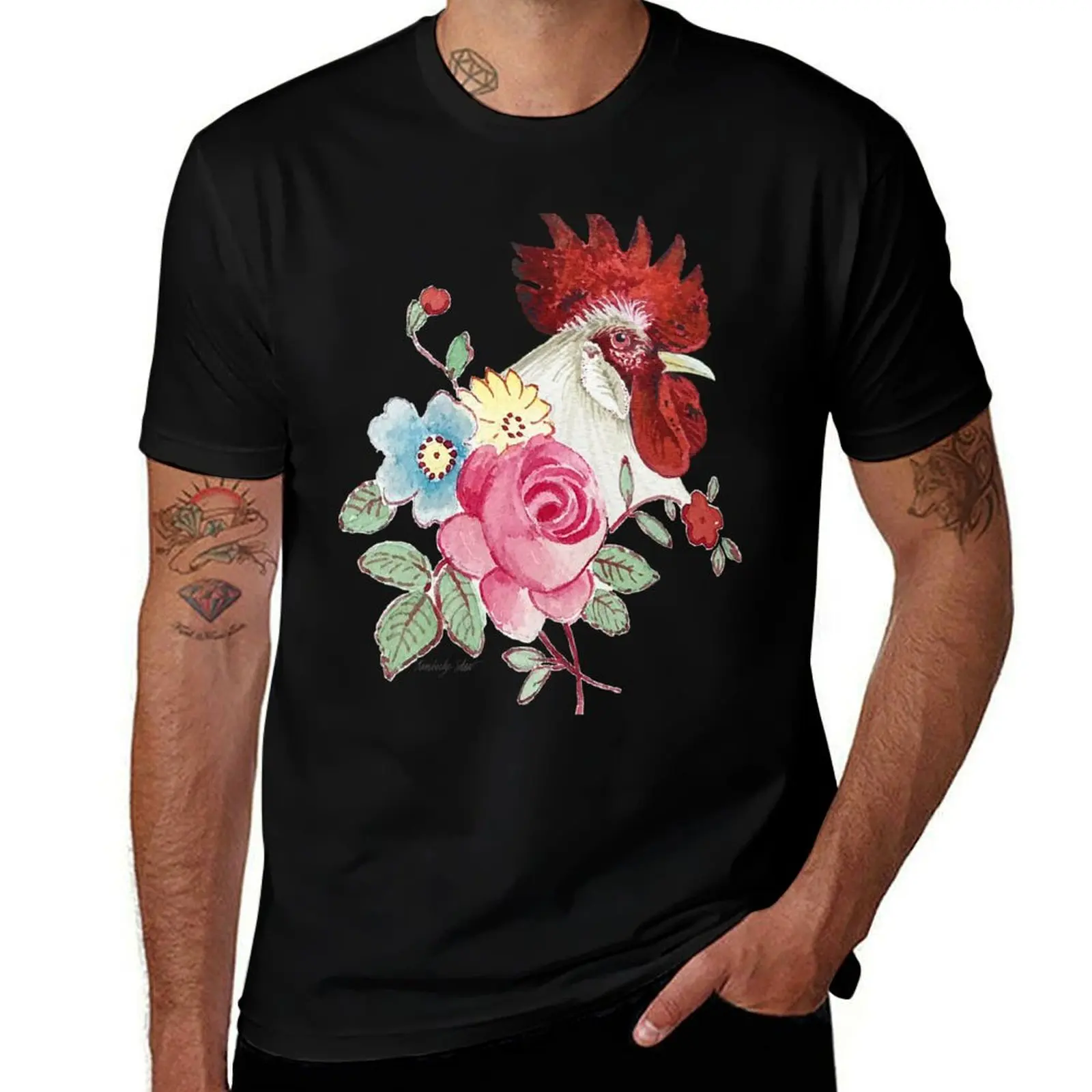 Floral Chicken T-Shirt plain rapper graphic tees men tshirt