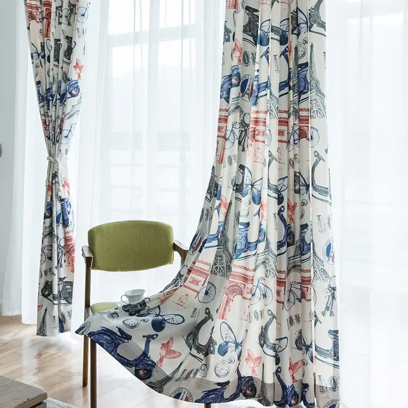 Modern Curtains for Living Dining Room Bedroom Boutique Simple Polyester Cotton Printed Fabric Curtain Fabrics