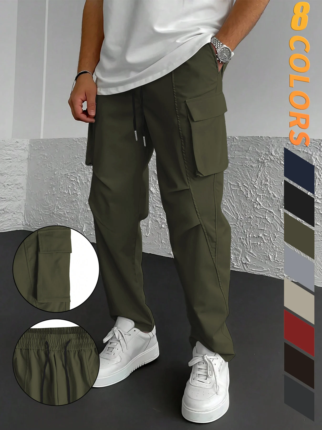 

Large Pocket Loose Overalls Men's Outdoor Sports Jogging Tactical Pants Elastic Waist Pure Cotton Casual Work Pants