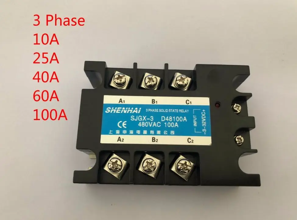 25A 40A 60A 100A SSR 3 Phase Solid State Relay SSR-100 AC to AC Solid State Relay 100A SSR Relay Three Phase SSR 100A Rele