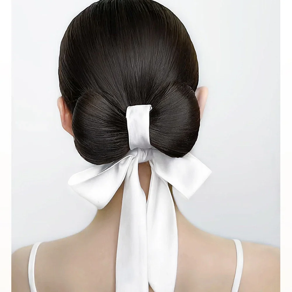 

Synthetic Fake Hair Bun Clip with Ribbon Bow Spring Grip Hair Artifact for Women Daily Updos Special Occasion Hair Accessories