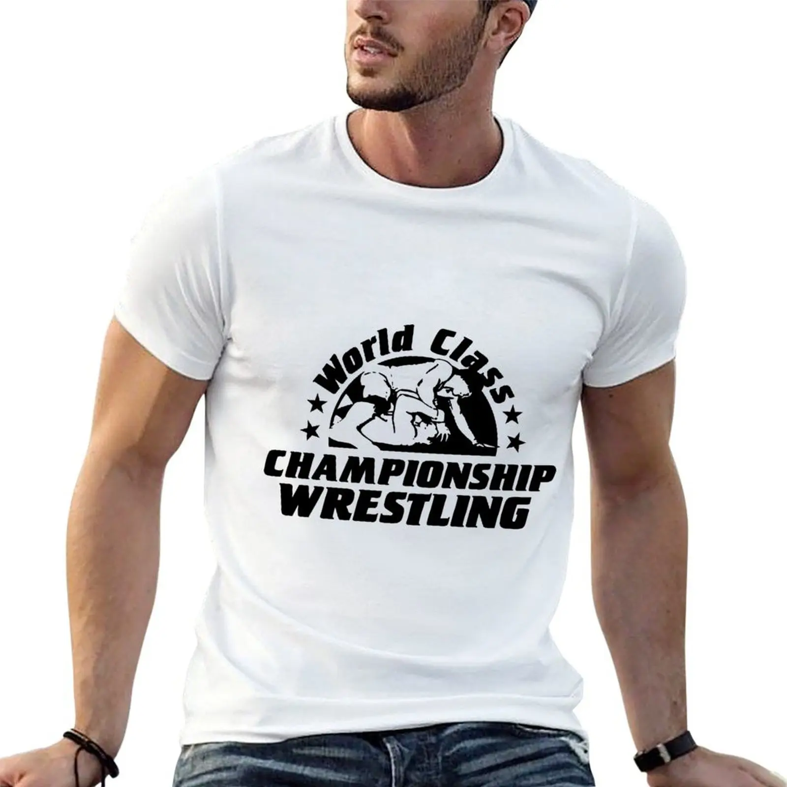 WCCW Retro Throwback T-Shirt cotton graphic tees customs t shirts for men pack