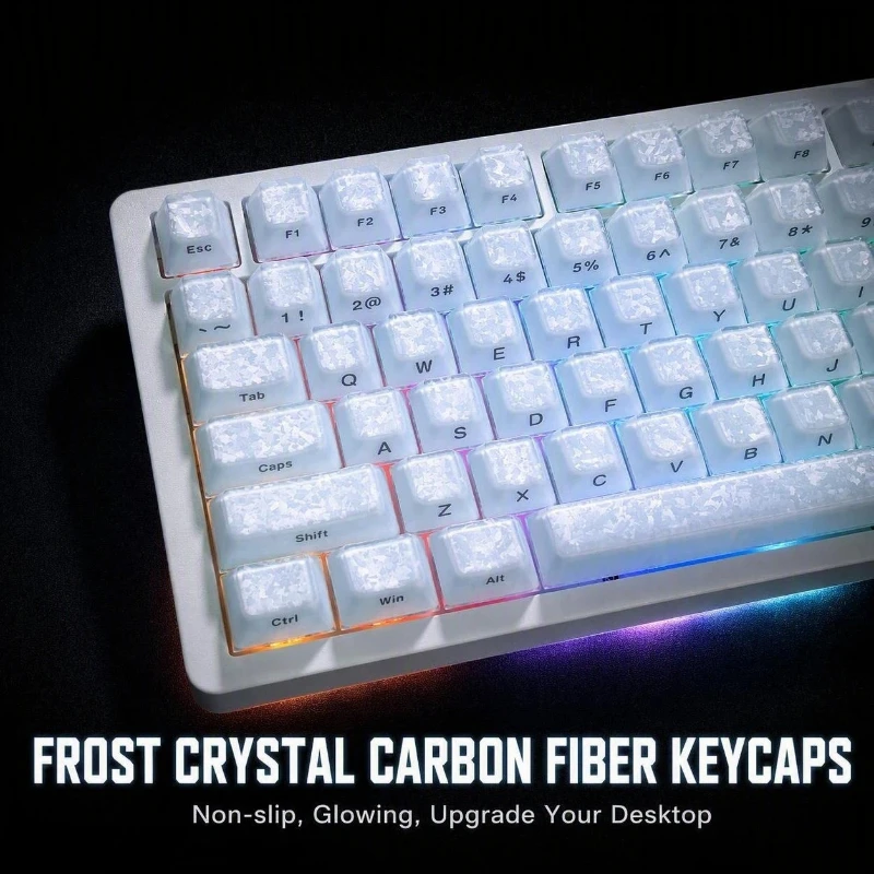 Crystal Carbon Fiber-Textured Keycaps, Side-Printed Characters, Translucent, Cherry Height, ABS+PC Material, 120 Keys