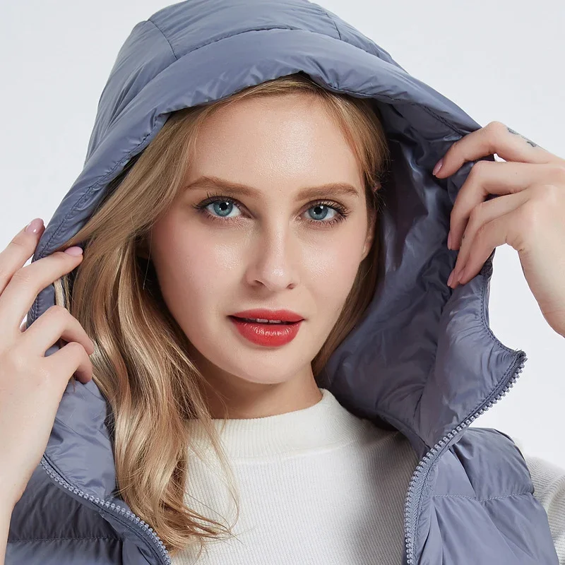 Schinteon Damen-Weste, ultraleicht, 90 % weiße Entendaunenweste mit Kapuze, lässig, schlank, dick, Herbst-Winter-Weste, Gilet, Neuankömmling