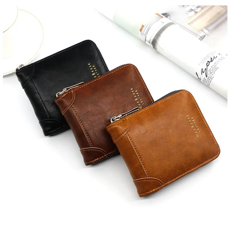 New Men's Short Wallet Fashion Casual Large Capacity Multi-Card Position Retro Men's Zipper Wallet