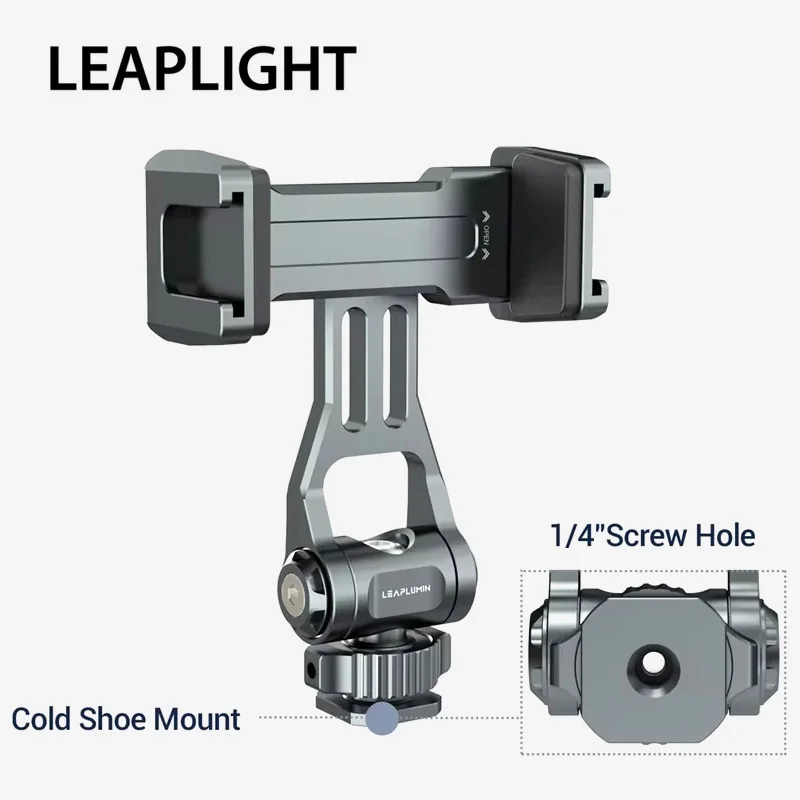 

LEAPLIGHT Camera Hot Shoe Phone Holder Monitor Tripod Adapter w 1/4 /Cold Shoe for iPhone 16 15 14 13 12 Samsung Mic Light
