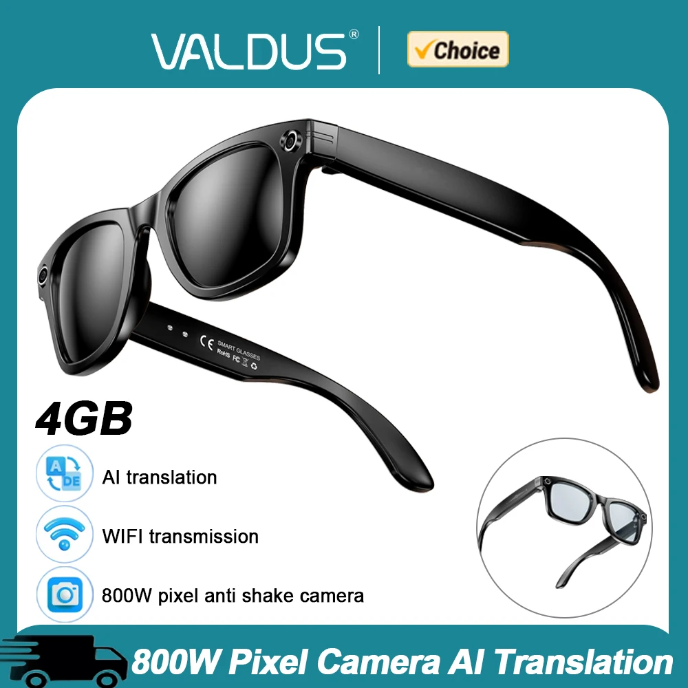 

VALDUS W610 умные очки для мужчин с HD-камерой AI голосовой перевод WIFI + Bluetooth передача 4 ГБ 2025 новые солнцезащитные очки для женщин