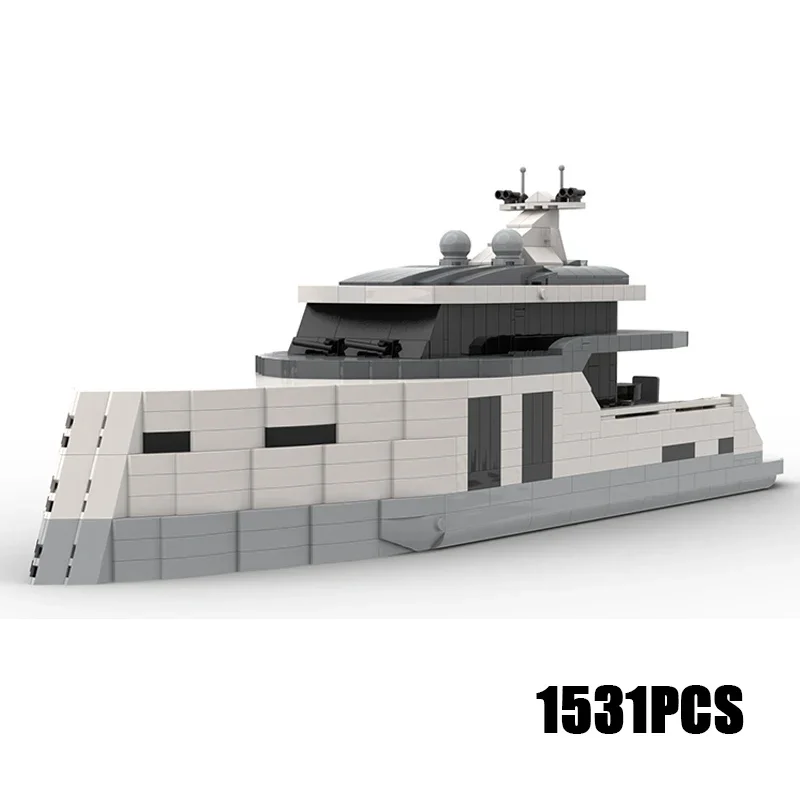 MOC-décennie s de Construction Modulaires pour Enfant, Modèle de Bateau de Luxe, Yacht à l'Échelle Minifigure, Technologie, Jouets à Assembler Soi-Même, Idée Cadeau