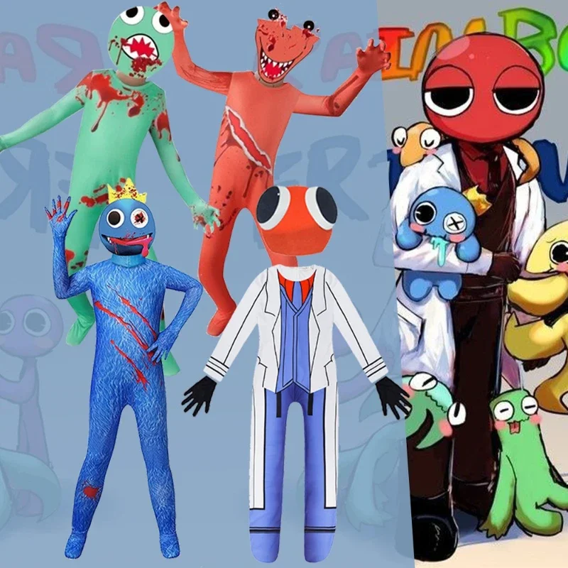2025Disfraz de halloween d'amis Canival r-arco-enciel pour enfants garçons, combinaison de jeu d'horreur de monstre bleu Wiki