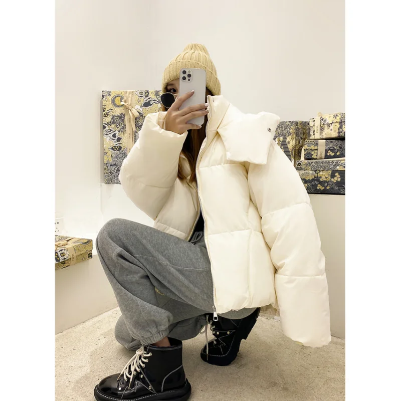 Yellow Down Jacket Women Coat Black Hooded Fashion American Streetwear Y2K Style Duck Down Feather Female Winter Short Outwear