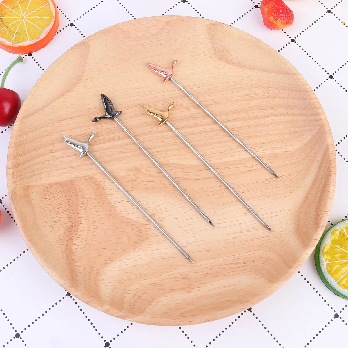 

5 Pcs Cocktail Sign Fruit Picks for Party Drinks Silver Stainless Steel Fork Child
