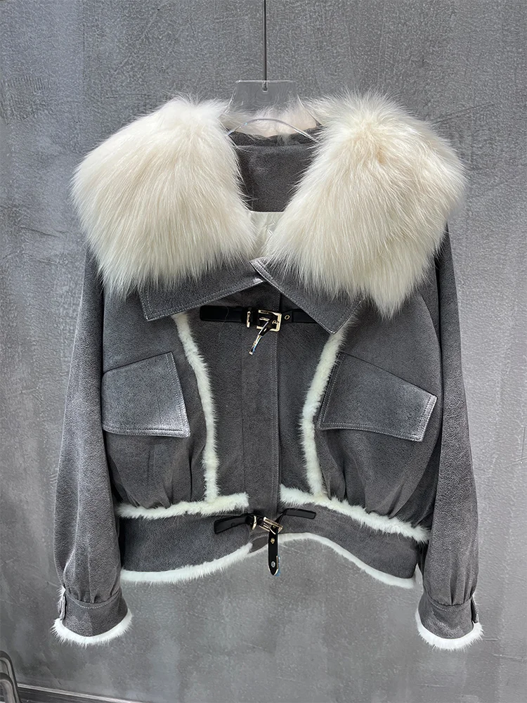 เสื้อแจ็คเก็ตขนเป็ดสำหรับผู้หญิง ปี 2025  คอปกขนสุนัขจิ้งจอกแท้ แจ็คเก็ตสั้น เสื้อผ้า แจ็คเก็ตพัฟเฟอร์เนื้อนุ่ม แจ็คเก็ตหนังกลับ  เสื้อโค้ทขนเป็ดหนาสำหรับผู้หญิง