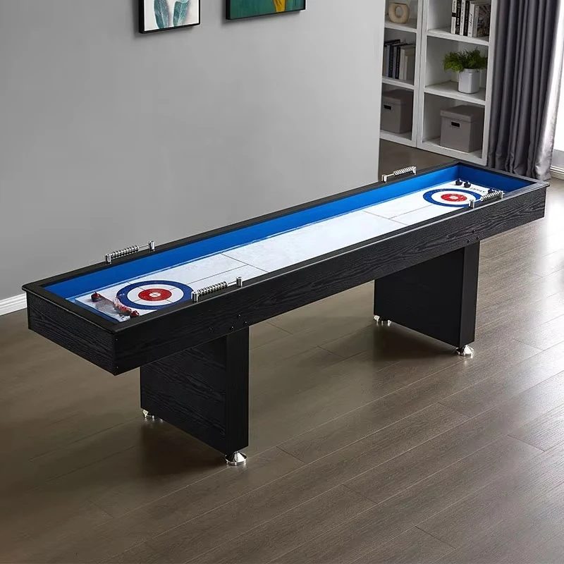 طاولة Shuffleboard الكلاسيكية بطول 9 أقدام 2 في 1 مع لعبة تجعيد للشركة أو غرفة الألعاب العائلية، لوح التجويف ولعبة الشباك، TS-9074