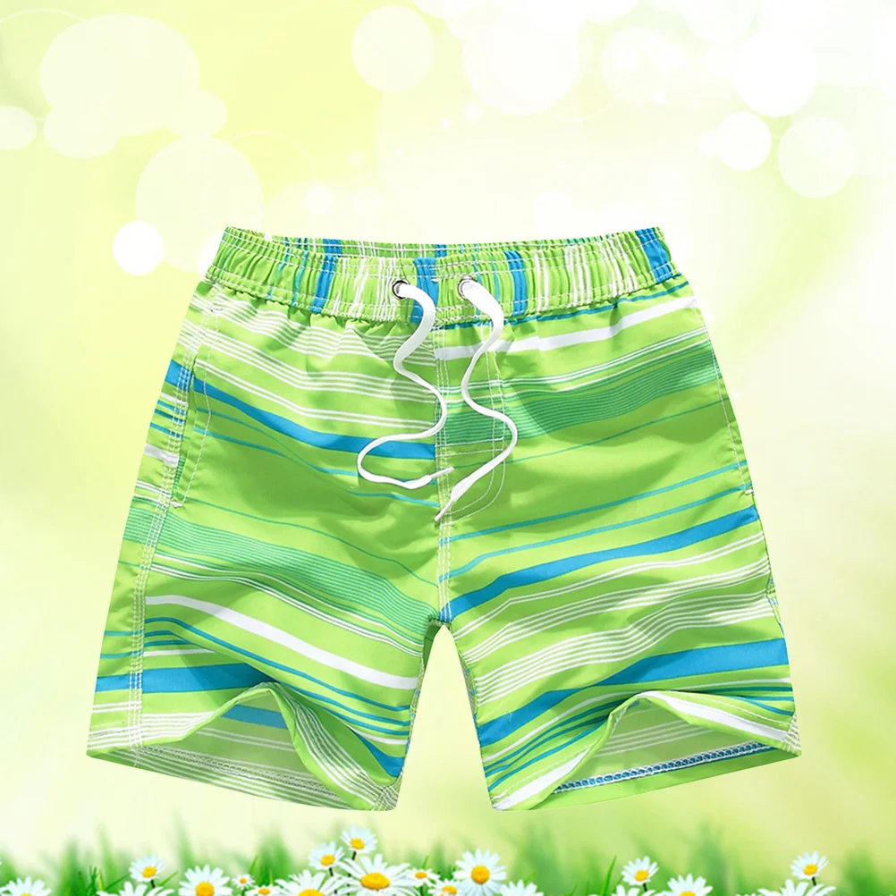Quick Dry Beach Pants Swim Trunks for Kids Elastic Waist Drawstring Surf Shorts Children Swimming Wear Fluorescent Green
