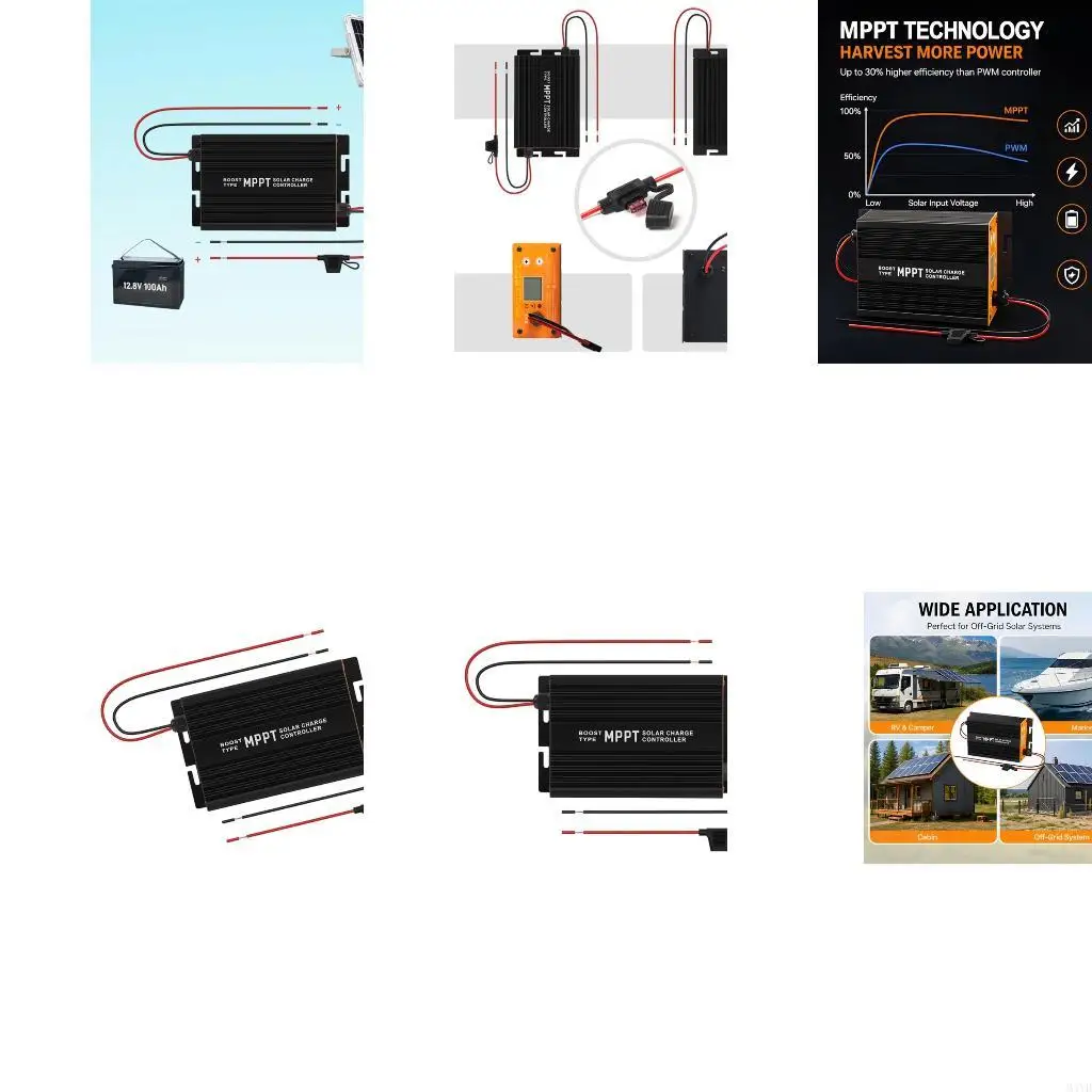 Photovoltaic MPPT Charging Device with Dynamic Input Regulation, Ribbed Aluminum Body and Side Mounting Flanges M4YD
