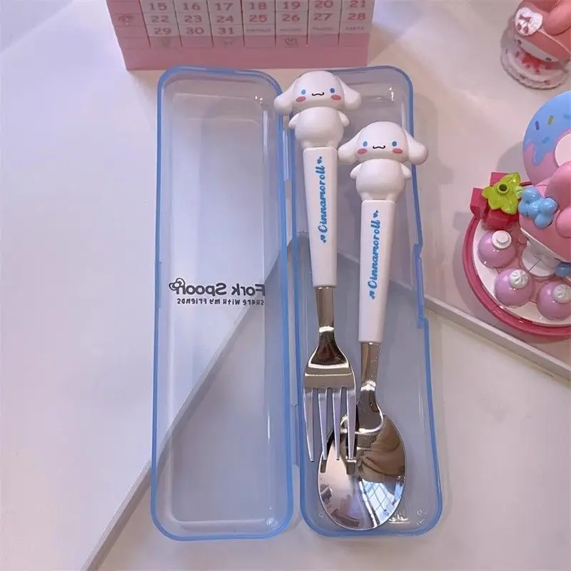 Sanrio Kuromi My melody cute children's student work independent stainless steel cartoon shape spoon and fork eating tableware