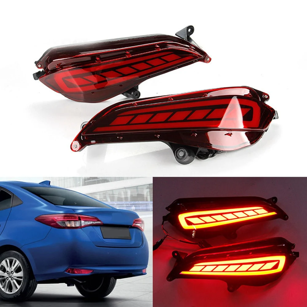 1Pair LED Rear Bumper Reflector Taillight Rear Fog Lamp Braking Turn Signal Lights for Toyota Yaris 2017 2018