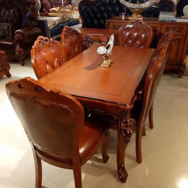 high quality  European modern leather  dining table set 6 chairs 1085