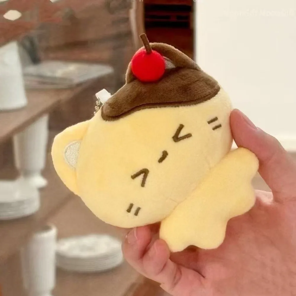 Four-leaf Clover Headphones Cat Keychain Backpack Ornaments Stuffed Animal Cherry Pudding Cat Keyring Cartoon Kawaii Cat