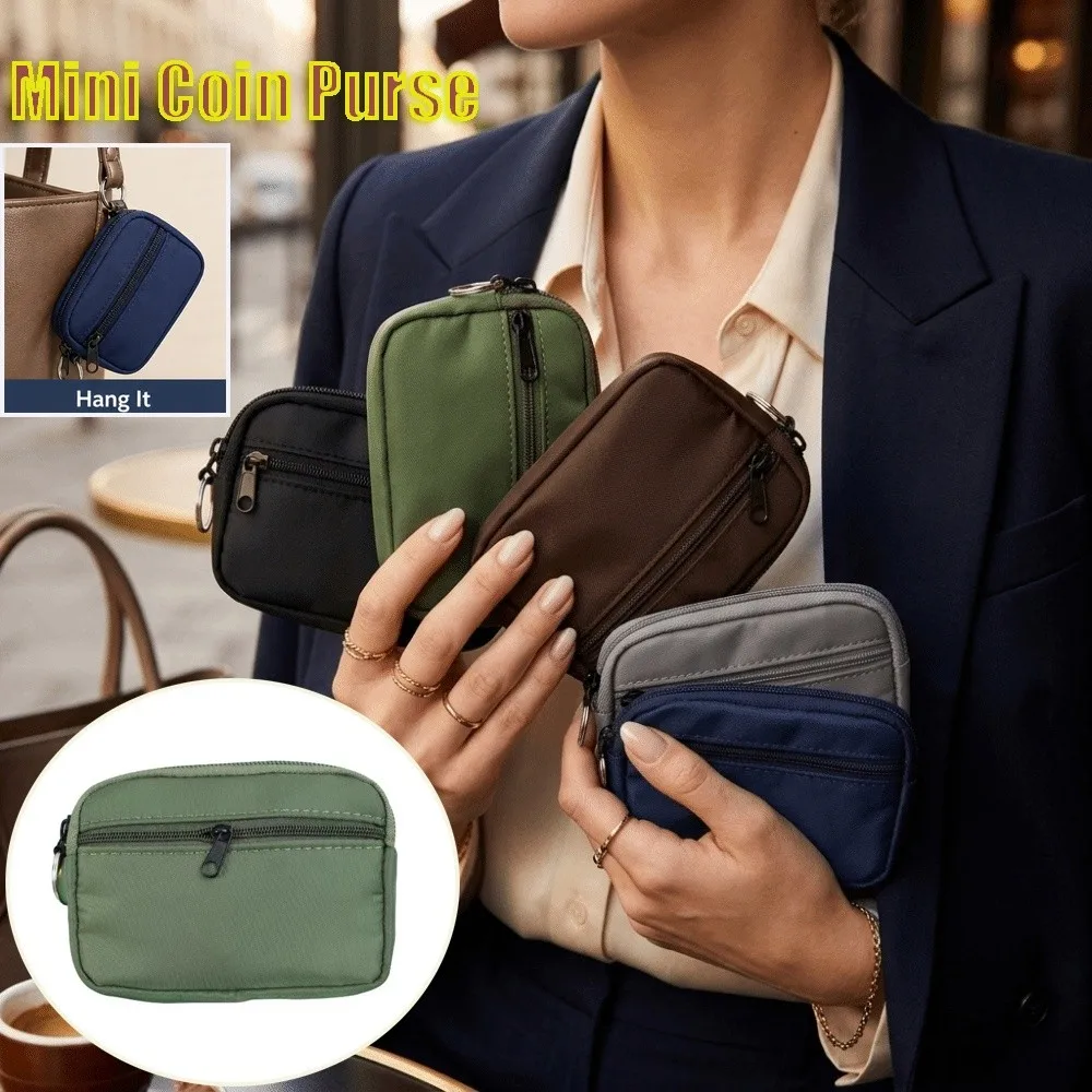 New Nylon Mini Coin Purse Double Layer Waterproof Card Holder Hanging Portable Handheld Wallet for Men Women