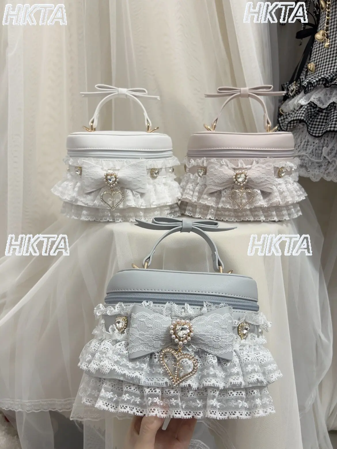 

Japanese Mass Produced Rhinestone Lolita Portable Cute Lolita Bag Fashion Sweet Kawaii Lace Bow Large Capacity Backpack Women