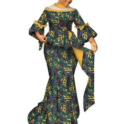 Conjunto africano de dos piezas para mujer, traje tradicional de Ankara Dashiki, Top de manga acampanada y falda larga, ropa de fiesta WY9603