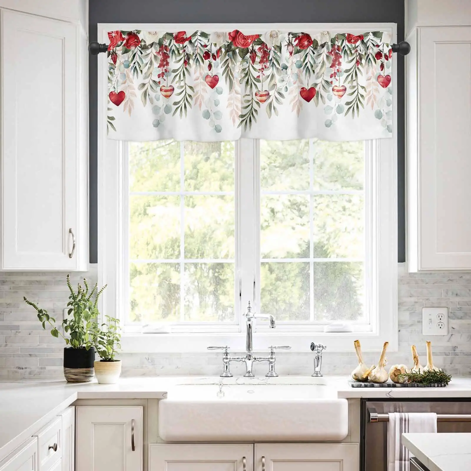 Valentine's Day Curtain Valances for Windows, Light Filtering Thermal Insulated Windows Curtains Kitchen  Bedroom Living Decor