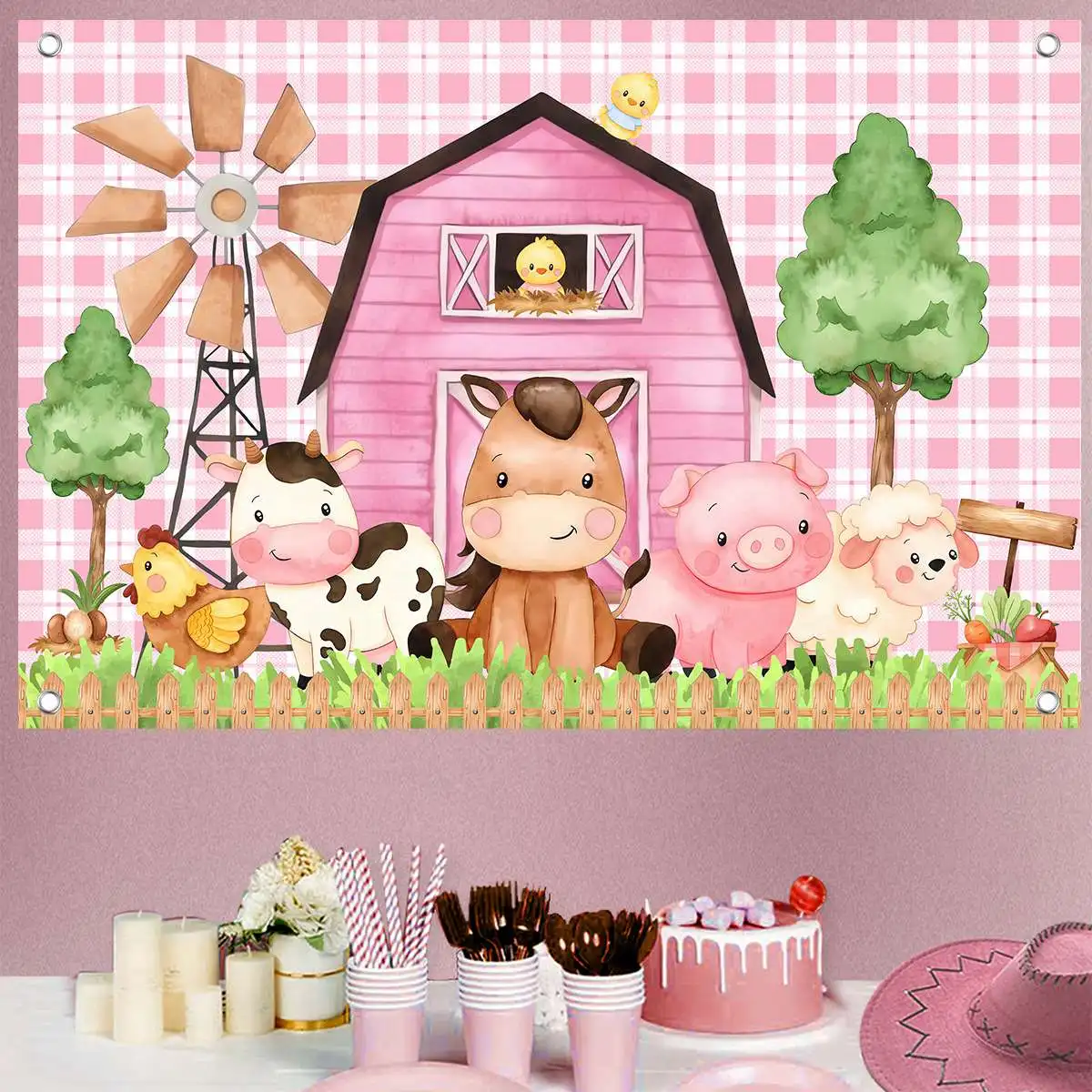 Boerderij Dier Achtergrond Banner Happy Birthday Party Versiering Baby Shower Meisjes Cartoon Landbouwgrond Dieren Partij Achtergrond Decor