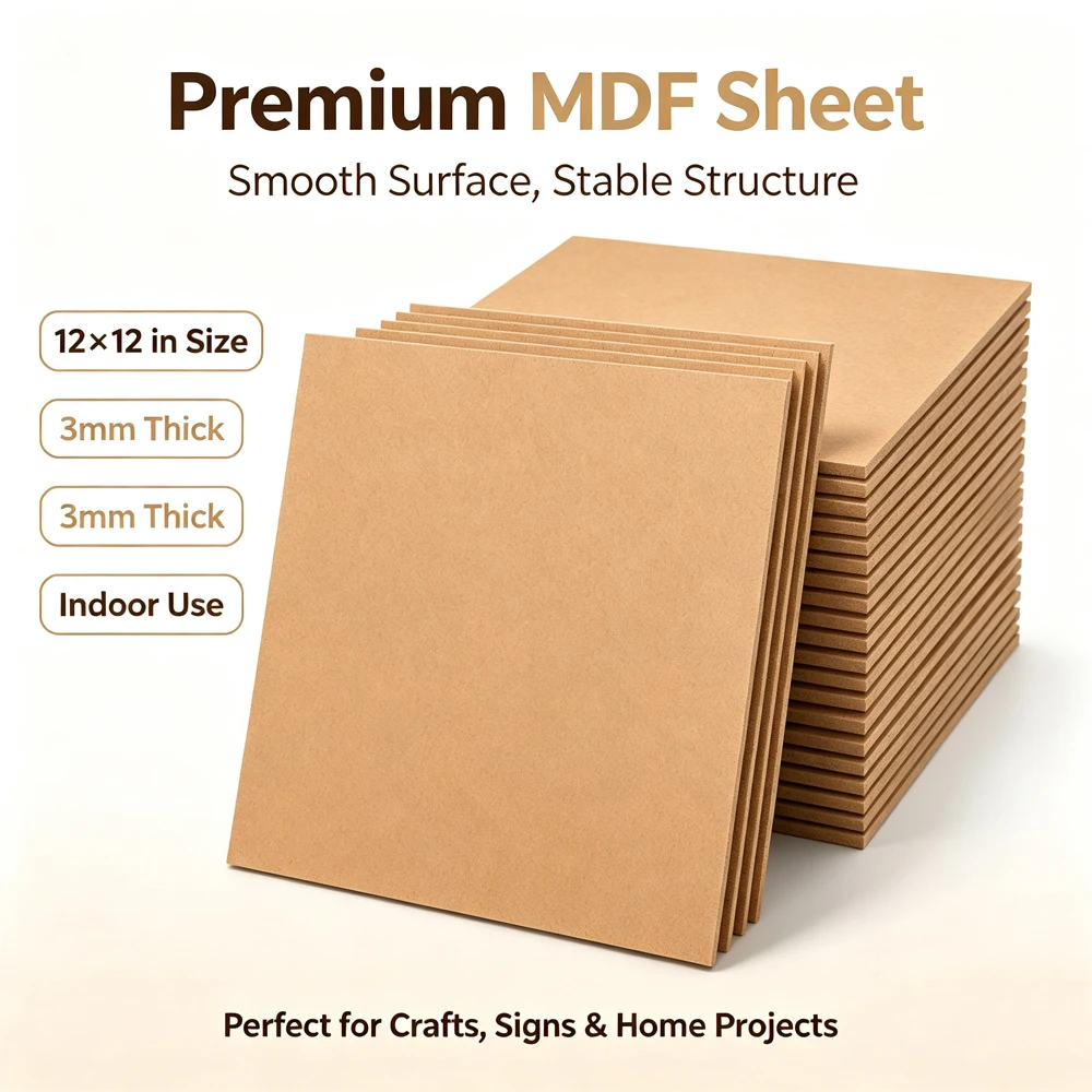 1-3Pcs 3mm MDF Wood Sheet Panel, Lasers Engraving Blank Board CNC Router Ready for DIY Crafts Painting Home Decor