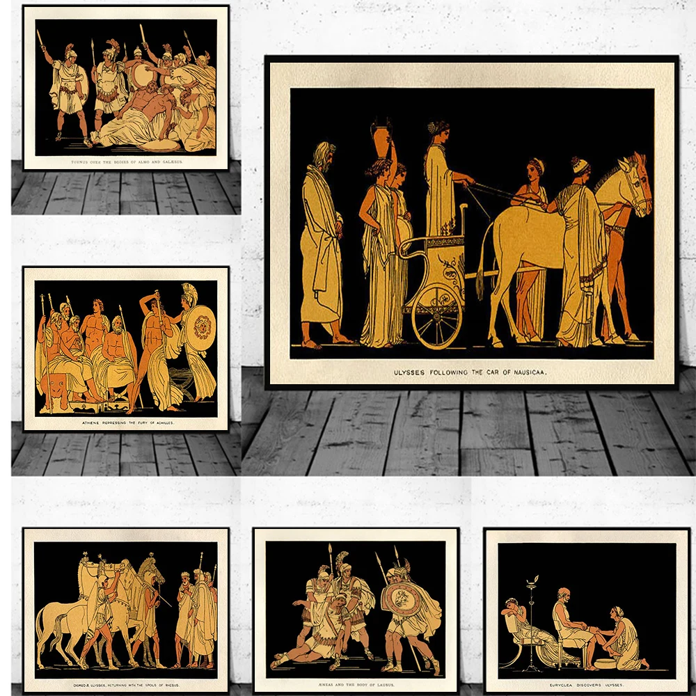 Ancient Greek chariot posters, printmaking galleries, living room decorations, Ulysses following Nausica, car oil painting wall